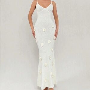 NEW Backless Knit Maxi Dress With Knit Flowers